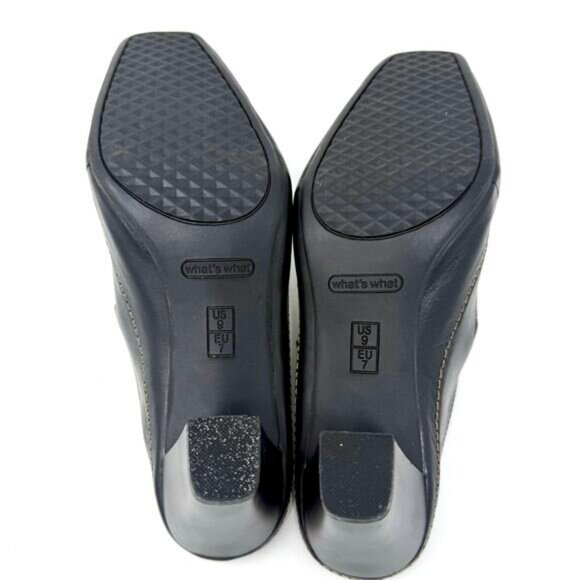 Vintage Y2K What's What Square Toe Heeled Mules 9 Buckle, Moc Stitch New In Box! - Picture 6 of 6